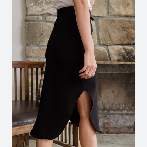 Frank & Eileen DONEGAL Unforgettable Tie Waist Skirt TRIPLE FLEECE Size: M Black - Picture 12 of 16